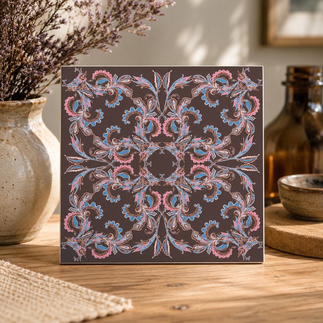 Vintage Paisley Scroll Ceramic Tile in Dusty Blue  (Creator Uploaded)