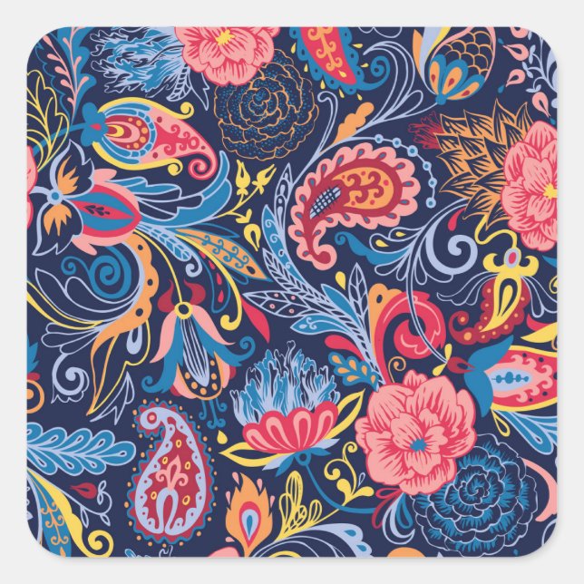 Vintage Paisley Seamless Pattern Design Square Sticker (Front)