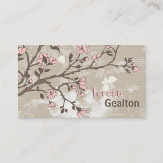 Vintage pale pink flowers floral grunge taupe business card