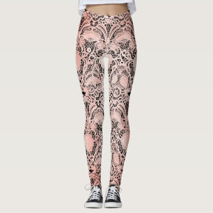 Vintage Pale Pink Lace on Black Leggings