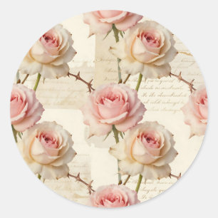 Vintage Pale Pink Rose Script Pattern Classic Round Sticker