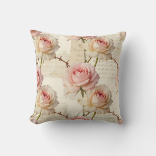 Vintage Pale Pink Rose Script Pattern Cushion