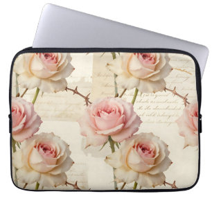 Vintage Pale Pink Rose Script Pattern Laptop Sleeve