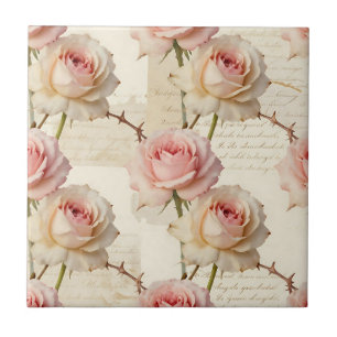 Vintage Pale Pink Rose Script Pattern Tile