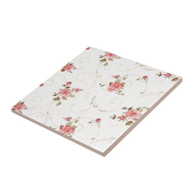 Vintage Pale Pink Rose Tile (Side)