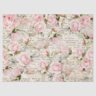 Vintage Pale Pink Roses Old Letter Decoupage Tissue Paper