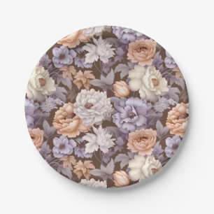 Vintage pale purple beige taupe peach flowers paper plate