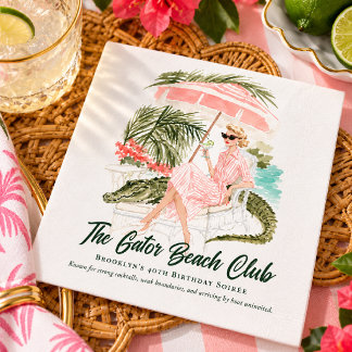 Vintage Palm Beach Alligator Birthday Party Napkin