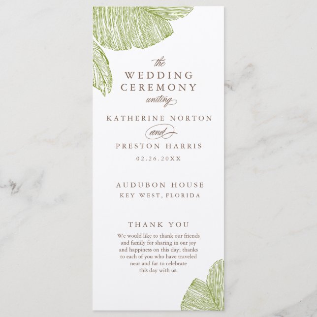 Vintage Palm Destination Wedding Programs Programme (Front)