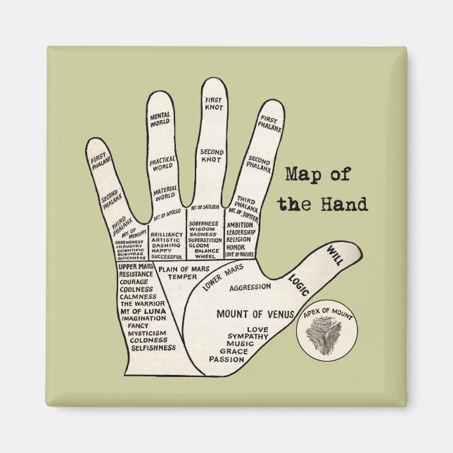 Vintage palm reading palmistry fortune magnet (Front)