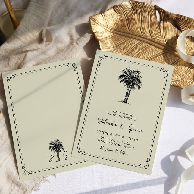 Vintage Palm Simple Destination Wedding Invitation (Vintage Palm Tree Wedding Invitation - from my Vintage Palm Wedding Collection)