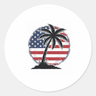 Vintage Palm Tree American Flag Summer Shirt_1 Classic Round Sticker