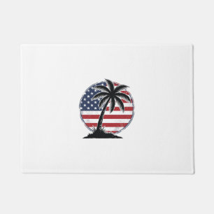 Vintage Palm Tree American Flag Summer Shirt_1 Doormat