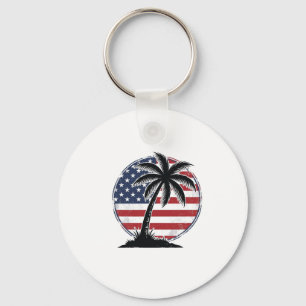 Vintage Palm Tree American Flag Summer Shirt_1 Key Ring