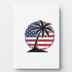 Vintage Palm Tree American Flag Summer Shirt_1 Plaque