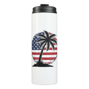 Vintage Palm Tree American Flag Summer Shirt_1 Thermal Tumbler