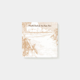 Vintage Palm Tree Beach Etching Editable 3x3 Post-it Notes