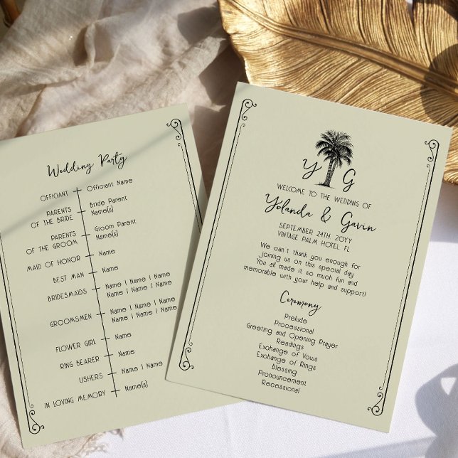 Vintage Palm Tree Elegant Wedding Ceremony Programme (Wedding Ceremony Program - from my Vintage Palm Wedding Collection)