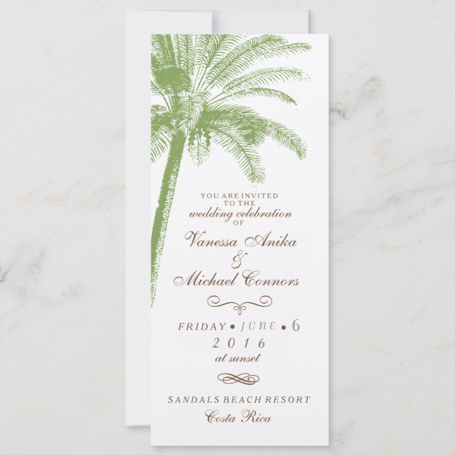 Vintage Palm Tree Long Wedding Invitation (Front)
