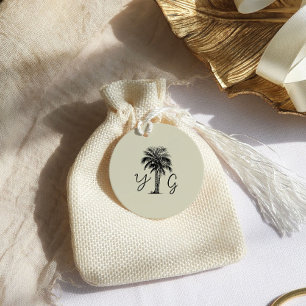 Vintage Palm Tree Monogrammed Wedding Favour Tags