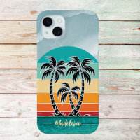 Vintage Palm Tree Silhouette Beach Sunset Monogram