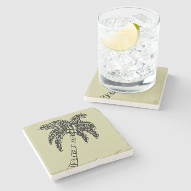 Vintage Palm Tree Stone Coaster (Side)