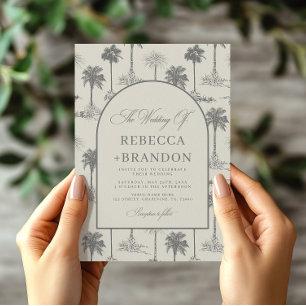 Vintage Palm Tree Toile de Jouy Beach Wedding Invitation