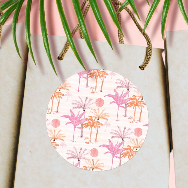 Vintage Palm Tree Tropical Wedding Classic Round Sticker (Creator Uploaded)