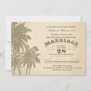 vintage palm tree typographic wedding invitation