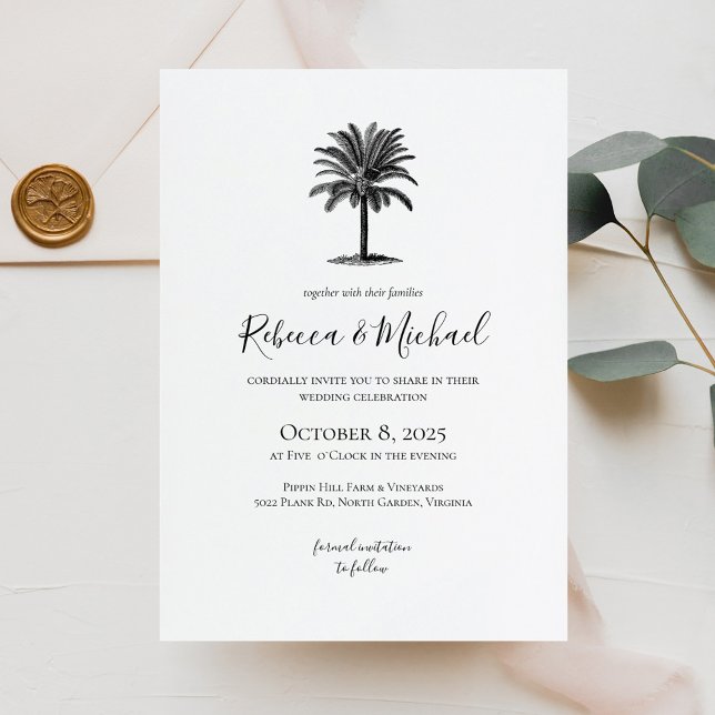 Vintage Palm Tree Wedding Invitation (Creator Uploaded)