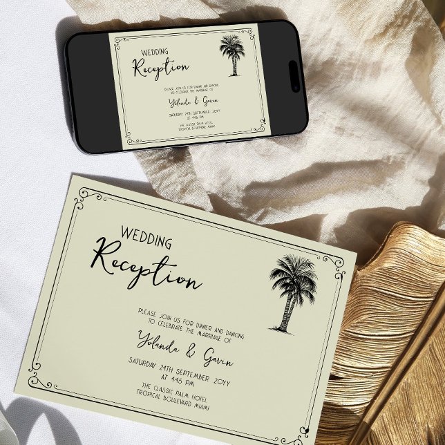 Vintage Palm Tree Wedding Reception Only Invitation (Wedding Reception Only Invitation from my Vintage Palm Wedding Collection)
