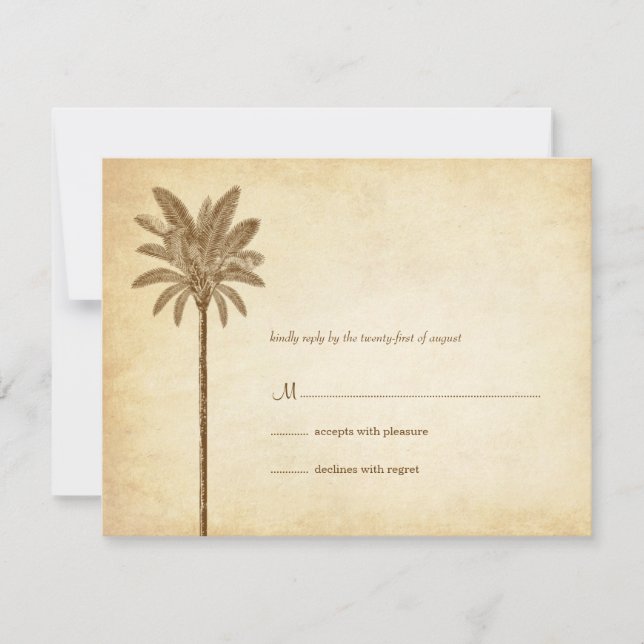 Vintage Palm Tree Wedding RSVP Cards (Front)