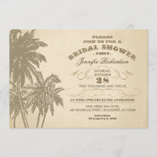 vintage palm trees aged bridal shower invites