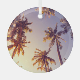 Vintage Palm Trees Blue Sky Glass Tree Decoration