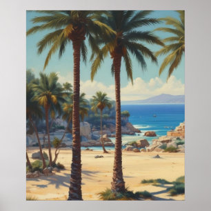 Vintage Palm Trees Cote D'Azur Travel Poster