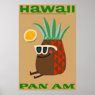Vintage PAN AM Hawaiian Travel Art Poster Print 1