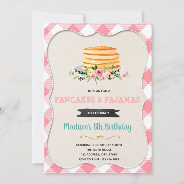 Vintage pancakes and pyjamas party invitation (Front)