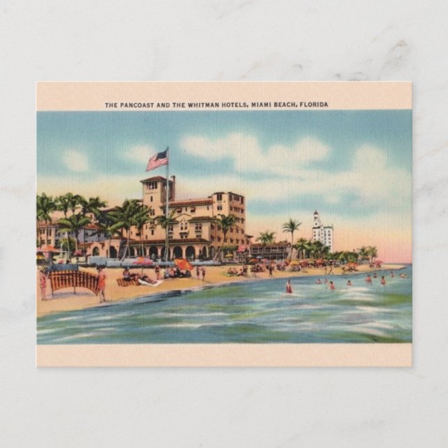 Vintage Pancoast and Whitman Hotels Miami Postcard (Front)