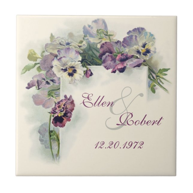 Vintage pansies anniversary tile (Front)
