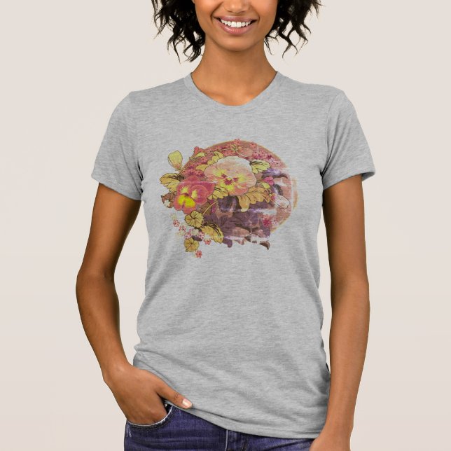 Vintage Pansies Design T-Shirt (Front)