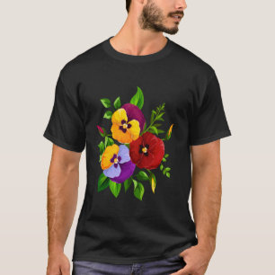 Vintage Pansies Flowers Gardening Pansy Lover 3 T-Shirt