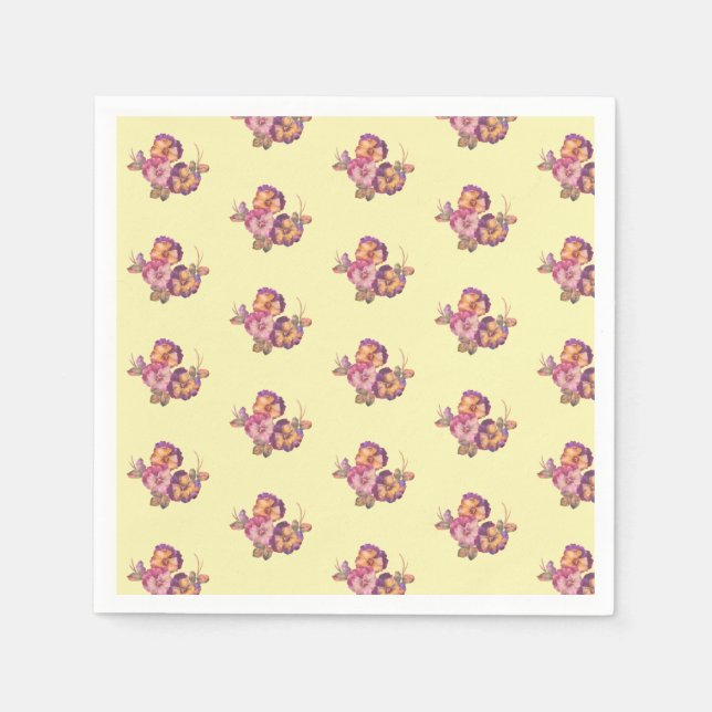 Vintage Pansy Blooms Paper Napkin (Front)