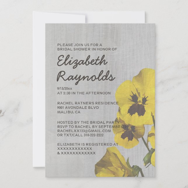 Vintage Pansy Bridal Shower Invitations (Front)