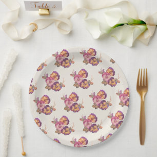 Vintage Pansy Floral Paper Plates   Garden Party 