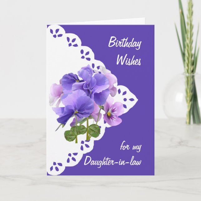 Vintage Pansy Flower Daughter-in-law Birthday Card (Front)