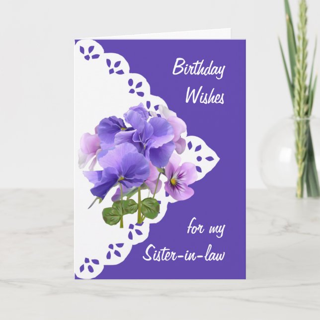Vintage Pansy Flower Sister-in-law Birthday Card (Front)