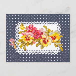 Vintage Pansy Flowers and Delicate Doily Postcard