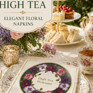 Vintage Pansy High Tea Napkins   Ivory & Gold