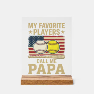 Vintage Papa Baseball Softball Players Shirt Desig Acrylic Sign