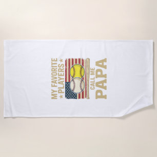 Vintage Papa Baseball Softball Players Shirt Desig Beach Towel
